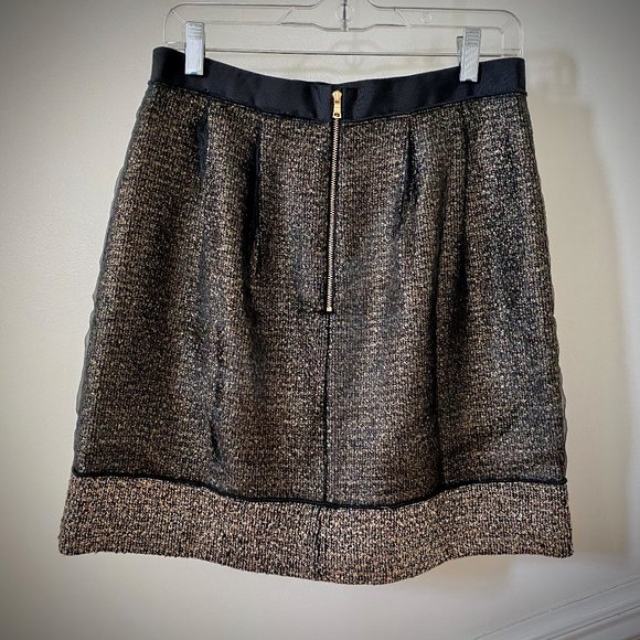 LOFT Black & Metallic Gold A-Line Short Skirt - Picture 4 of 10